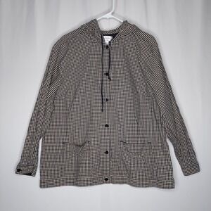 CJ Banks Gingham Plaid Jacket Women 3X Hooded Button Cotton Cottage Prep Country